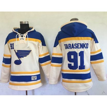 St. Louis Blues #91 Vladimir Tarasenko Cream Sawyer Hooded Sweatshirt Stitched NHL Jersey