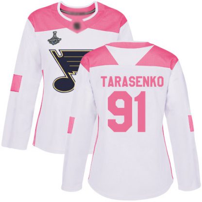 Adidas St. Louis Blues #91 Vladimir Tarasenko White/Pink Authentic Fashion Stanley Cup Champions Women's Stitched NHL Jersey