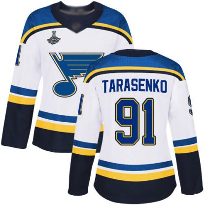 Adidas St. Louis Blues #91 Vladimir Tarasenko White Road Authentic Stanley Cup Champions Women's Stitched NHL Jersey