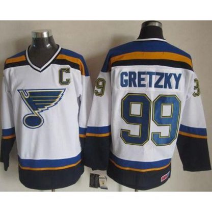St. Louis Blues #99 Wayne Gretzky White/Navy CCM Throwback Stitched NHL Jersey