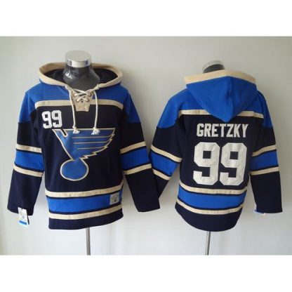 St. Louis Blues #99 Wayne Gretzky Navy Blue Sawyer Hooded Sweatshirt Stitched NHL Jersey