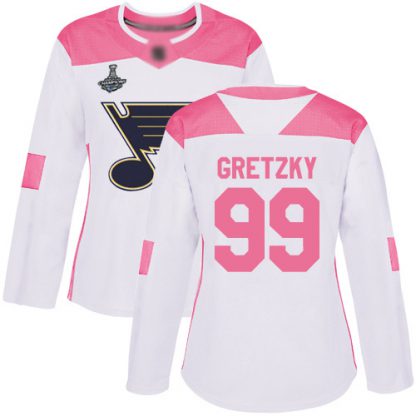Adidas St. Louis Blues #99 Wayne Gretzky White/Pink Authentic Fashion Stanley Cup Champions Women's Stitched NHL Jersey