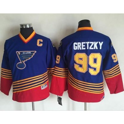 St. Louis Blues #99 Wayne Gretzky Light Blue/Red CCM Throwback Stitched Youth NHL Jersey
