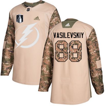 Adidas Tampa Bay Lightning #88 Andrei Vasilevskiy Camo Authentic 2022 Stanley Cup Final Patch Veterans Day Stitched NHL Jersey