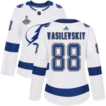 Adidas Tampa Bay Lightning #88 Andrei Vasilevskiy White Road Authentic Women's 2020 Stanley Cup Champions Stitched NHL Jersey