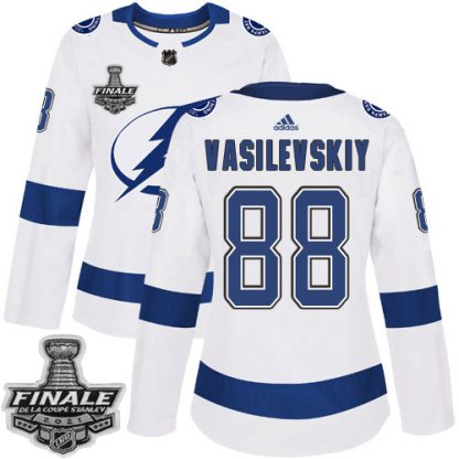 Adidas Tampa Bay Lightning #88 Andrei Vasilevskiy White Road Authentic Women's 2021 NHL Stanley Cup Final Patch Jersey