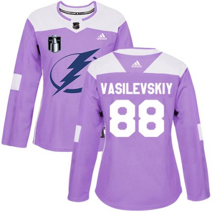 Adidas Tampa Bay Lightning #88 Andrei Vasilevskiy Purple Authentic 2022 Stanley Cup Final Patch Women's Fights Cancer Stitched NHL Jersey