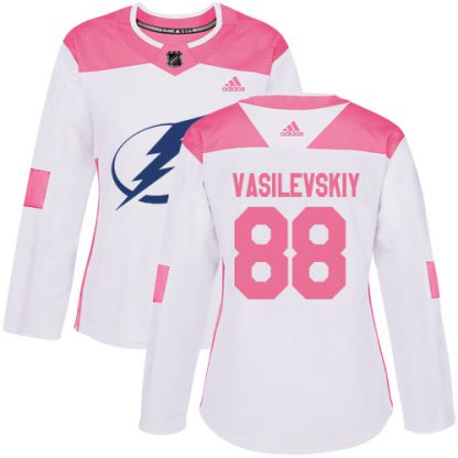 Adidas Tampa Bay Lightning #88 Andrei Vasilevskiy White/Pink Authentic Fashion Women's Stitched NHL Jersey