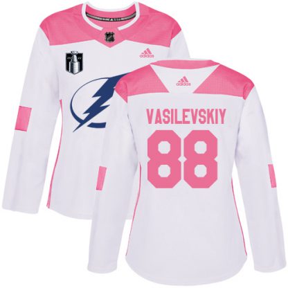 Adidas Tampa Bay Lightning #88 Andrei Vasilevskiy White/Pink 2022 Stanley Cup Final Patch Authentic Fashion Women's Stitched NHL Jersey