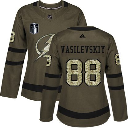 Adidas Tampa Bay Lightning #88 Andrei Vasilevskiy Green 2022 Stanley Cup Final Patch Women's Salute to Service Stitched  NHL Jersey