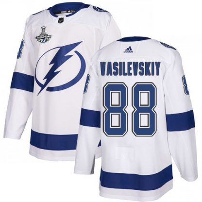 Adidas Tampa Bay Lightning #88 Andrei Vasilevskiy White Road Authentic Youth 2020 Stanley Cup Champions Stitched NHL Jersey