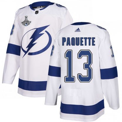 Adidas Tampa Bay Lightning #13 Cedric Paquette White Road Authentic 2020 Stanley Cup Champions Stitched NHL Jersey