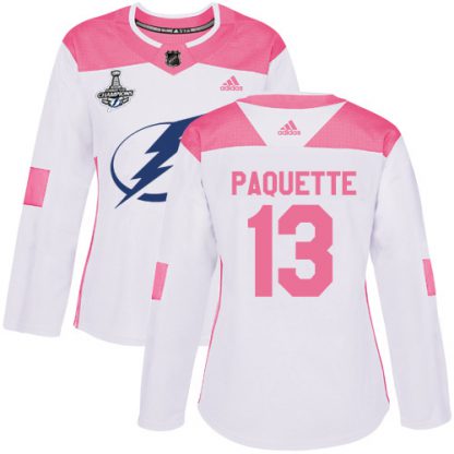 Adidas Tampa Bay Lightning #13 Cedric Paquette White/Pink Authentic Fashion Women's 2020 Stanley Cup Champions Stitched NHL Jersey