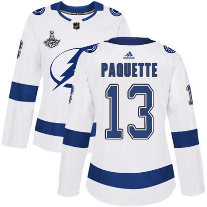 Adidas Tampa Bay Lightning #13 Cedric Paquette White Road Authentic Women's 2020 Stanley Cup Champions Stitched NHL Jersey