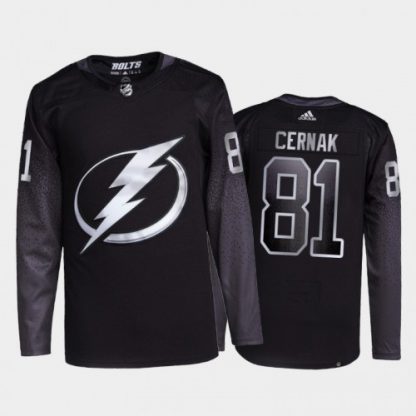 Adidas Tampa Bay Lightning #81 Erik Cernak Men's 2021-22 Alternate Authentic NHL Jersey - Black