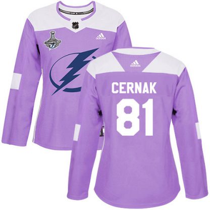 Adidas Tampa Bay Lightning #81 Erik Cernak Purple Authentic Fights Cancer Women's 2020 Stanley Cup Champions Stitched NHL Jersey