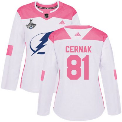 Adidas Tampa Bay Lightning #81 Erik Cernak White/Pink Authentic Fashion Women's 2020 Stanley Cup Champions Stitched NHL Jersey