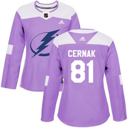 Adidas Tampa Bay Lightning #81 Erik Cernak Purple Authentic Fights Cancer Women's Stitched NHL Jersey
