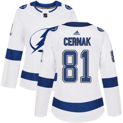 Adidas Tampa Bay Lightning #81 Erik Cernak White Road Authentic Women's Stitched NHL Jersey