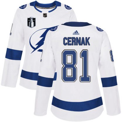 Adidas Tampa Bay Lightning #81 Erik Cernak White 2022 Stanley Cup Final Patch Women's Road Authentic NHL Stanley Cup Final Patch Jersey