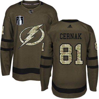 Adidas Tampa Bay Lightning #81 Erik Cernak Green 2022 Stanley Cup Final Patch Youth Salute to Service Stitched  NHL Jersey