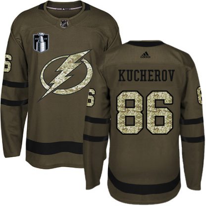 Adidas Tampa Bay Lightning #86 Nikita Kucherov Green 2022 Stanley Cup Final Patch Salute to Service Stitched NHL Jersey