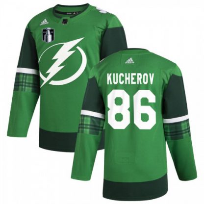 Tampa Bay Tampa Bay Lightning #86 Nikita Kucherov Men's Adidas 2022 Stanley Cup Final Patch St. Patrick's Day Stitched NHL Jersey Green