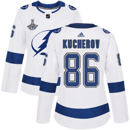 Adidas Tampa Bay Lightning #86 Nikita Kucherov White Road Authentic Women's 2020 Stanley Cup Champions Stitched NHL Jersey