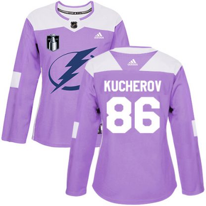 Adidas Tampa Bay Lightning #86 Nikita Kucherov Purple Authentic 2022 Stanley Cup Final Patch Women's Fights Cancer Stitched NHL Jersey