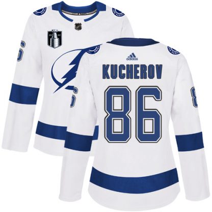 Adidas Tampa Bay Lightning #86 Nikita Kucherov White 2022 Stanley Cup Final Patch Women's Road Authentic NHL Stanley Cup Final Patch Jersey