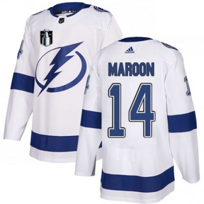 Adidas Tampa Bay Lightning #14 Pat Maroon White 2022 Stanley Cup Final Patch Road Authentic NHL Stanley Cup Final Patch Jersey