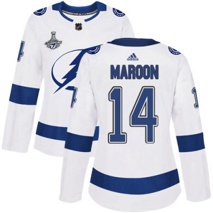 Adidas Tampa Bay Lightning #14 Pat Maroon White Road Authentic Women's 2020 Stanley Cup Champions Stitched NHL Jersey