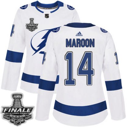 Adidas Tampa Bay Lightning #14 Pat Maroon White Road Authentic Women's 2021 NHL Stanley Cup Final Patch Jersey