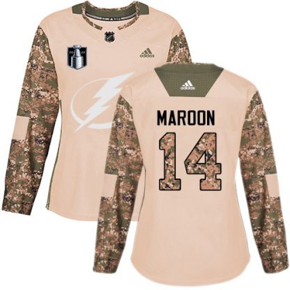 Adidas Tampa Bay Lightning #14 Pat Maroon Camo Women's Authentic 2022 Stanley Cup Final Patch Veterans Day Stitched NHL Jersey