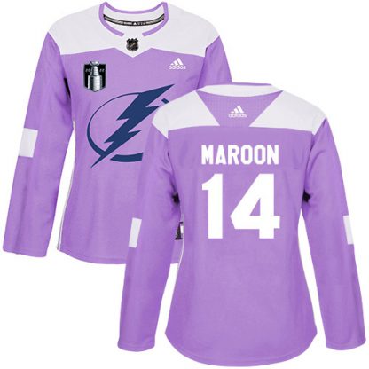 Adidas Tampa Bay Lightning #14 Pat Maroon Purple Women's Authentic 2022 Stanley Cup Final Patch Fights Cancer Stitched NHL Jersey