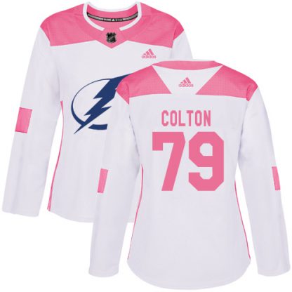 Adidas Tampa Bay Lightning #79 Ross Colton White/Pink Women's Authentic Fashion Women's Stitched NHL Jersey