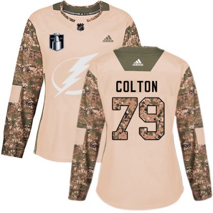 Adidas Tampa Bay Lightning #79 Ross Colton Camo Women's Authentic 2022 Stanley Cup Final Patch Veterans Day Stitched NHL Jersey