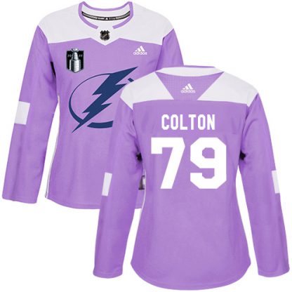 Adidas Tampa Bay Lightning #79 Ross Colton Purple Women's Authentic 2022 Stanley Cup Final Patch Fights Cancer Stitched NHL Jersey