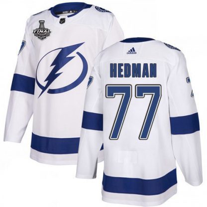 Adidas Tampa Bay Lightning #77 Victor Hedman White Road Authentic 2021 NHL Stanley Cup Final Patch Jersey