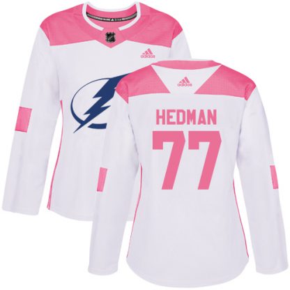 Adidas Tampa Bay Lightning #77 Victor Hedman White/Pink Authentic Fashion Women's Stitched NHL Jersey