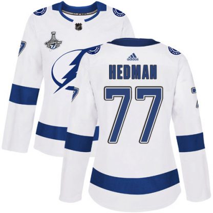 Adidas Tampa Bay Lightning #77 Victor Hedman White Road Authentic Women's 2020 Stanley Cup Champions Stitched NHL Jersey