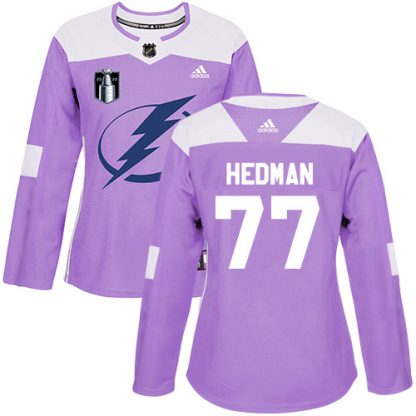 Adidas Tampa Bay Lightning #77 Victor Hedman Purple Authentic 2022 Stanley Cup Final Patch Women's Fights Cancer Stitched NHL Jersey