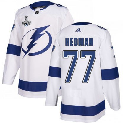 Adidas Tampa Bay Lightning #77 Victor Hedman White Road Authentic Youth 2020 Stanley Cup Champions Stitched NHL Jersey