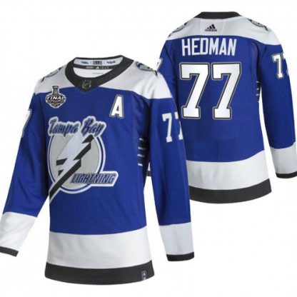 Adidas Tampa Bay Lightning #77 Victor Hedman Blue Road Authentic Youth 2021 NHL Stanley Cup Final Patch Jersey