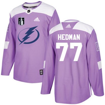 Adidas Tampa Bay Lightning #77 Victor Hedman Purple Authentic 2022 Stanley Cup Final Patch Youth Fights Cancer Stitched NHL Jersey
