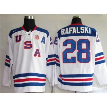 2010 Olympic Team USA #28 Brian Rafalski Embroidered White 1960 Throwback NHL Jersey