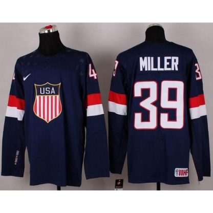 2014 Olympic Team USA #39 Ryan Miller Navy Blue Stitched NHL Jersey