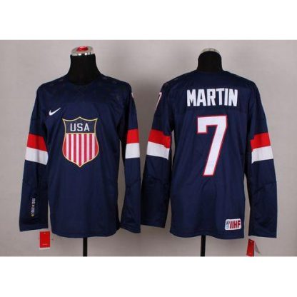 2014 Olympic Team USA #7 Paul Martin Navy Blue Stitched NHL Jersey