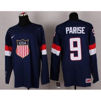 2014 Olympic Team USA #9 Zach Parise Navy Blue Stitched NHL Jersey
