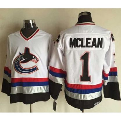 Vancouver Canucks #1 Kirk Mclean White/Black CCM Throwback Stitched NHL Jersey
